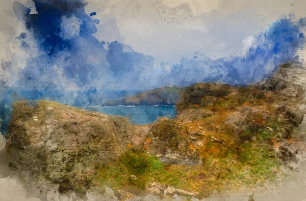 Digital Watercolor Painting Lizard Point Lighthouse Most Southerly Point Britain — Zdjęcie stockowe