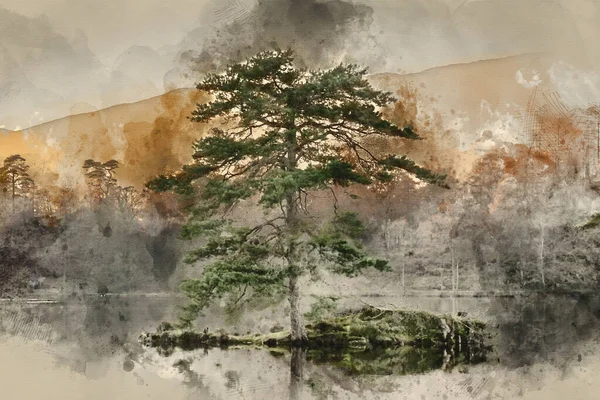 Цифровая Акварельная Живопись Потрясающего Пейзажа Тарн Хоу Районе Озера Время — стоковое фото