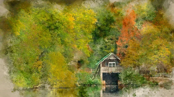 Digitale Aquarellmalerei Von Schöne Bunte Lebendige Herbst Landschaft Bild Des — Stockfoto