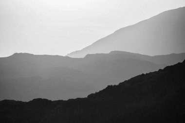 Black and white beautiful layered effect landscape image across Lake District mountains