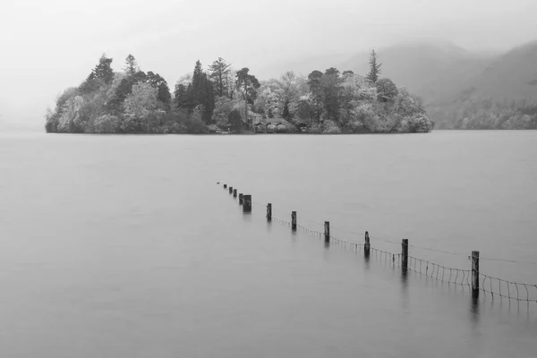 Black White Beautiful Long Exposure Landscape Image Derwentwater Looking Catbells — Stock Photo, Image