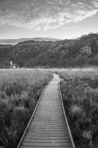 Zwart Wit Prachtige Herfstlandschap Zonsopgang Foto Zoek Naar Borrowdale Valley — Stockfoto