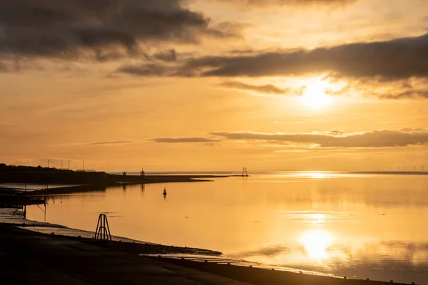 Epic Sunset Landscape Image Solway Firth Viewed Silloth Stunning Autumn — Stock Photo, Image