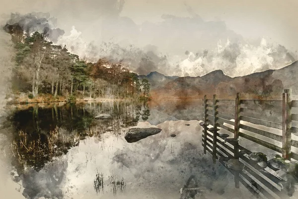 레이크 디스트릭트에 이타탄 가을의 활기찬 일출을 디지털 페인팅 — 스톡 사진
