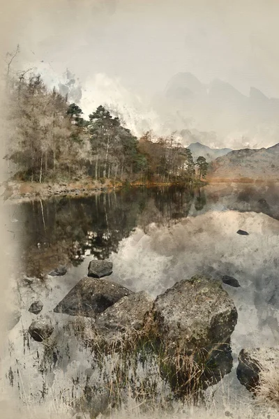 Göller Bölgesi Ndeki Blea Tarn Üzerinde Sersemletici Sonbahar Gündoğumunun Dijital — Stok fotoğraf