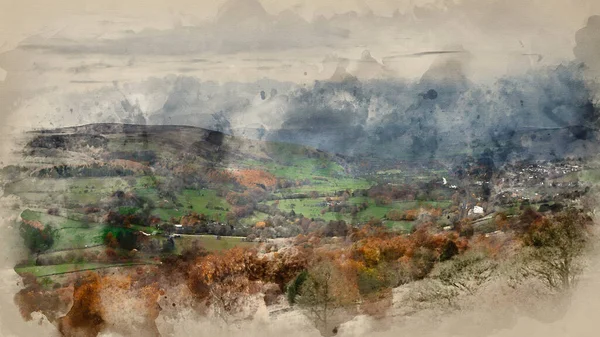 Digitale Aquarellmalerei Von Schönen Herbst Landschaft Szene Aus Surprise View — Stockfoto