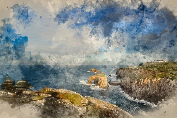 Digitale Aquarel Schilderij Van Prachtige Zonsopgang Landschap Beeld Van Land — Stockfoto