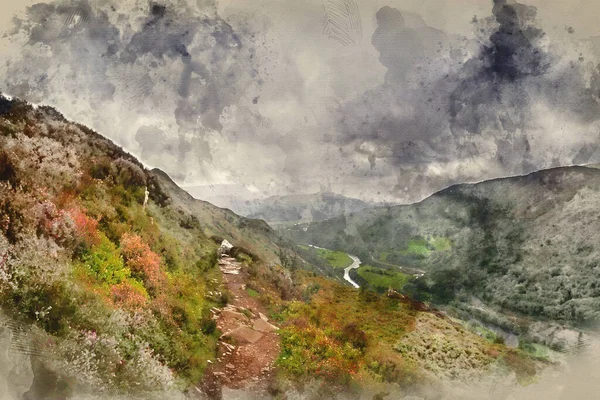 Cyfrowe Malarstwo Akwarelowe Piękny Obraz Krajobrazu Precipice Walk Snowdonii — Zdjęcie stockowe
