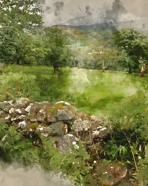 Aquarelle Numérique Belle Image Paysage Vue Precipice Walk Snowdonia — Photo