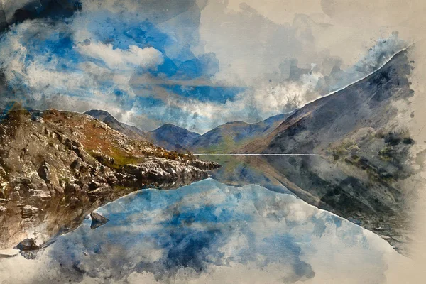 Digitale Aquarel Schilderij Van Prachtige Landschap Van Afgelegen Water Lake — Stockfoto