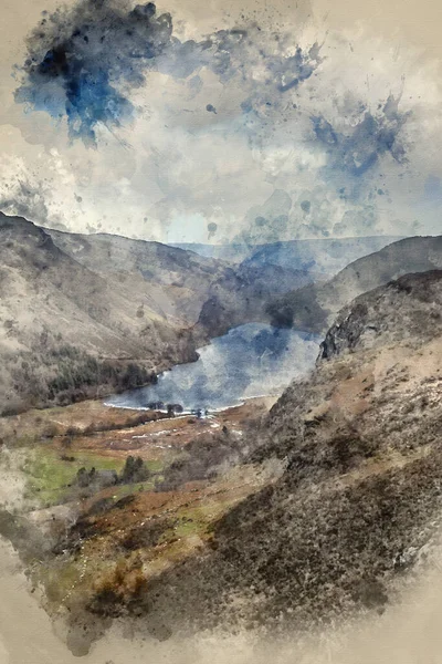 Crimpiau Nun Zirvesinden Snowdonia Daki Llyn Crafnant Kadar Manzara Görüntüsünün — Stok fotoğraf