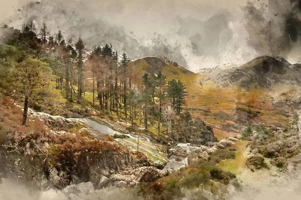 Pintura Digital Acuarela Hermosa Imagen Paisajística Del Río Ogwen Valley — Foto de Stock