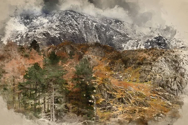 Cyfrowe Malarstwo Akwarelowe Oszałamiające Dramatyczne Obrazy Krajobrazowe Doliny Ogwen Snowdonii — Zdjęcie stockowe