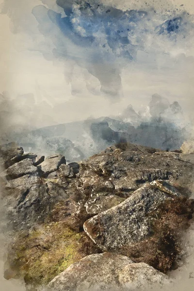 Pintura Digital Acuarela Hermosa Imagen Paisajística Del Peak District Inglaterra — Foto de Stock