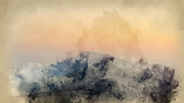 Digital Watercolour Painting Beautiful Winter Sunrise Landscape Image Great Ridge — Stock Photo, Image