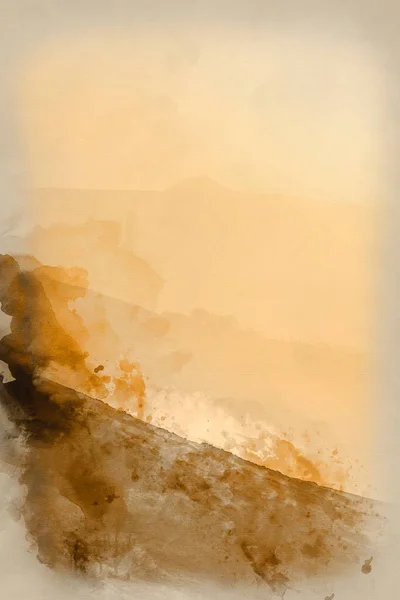 Pintura Digital Acuarela Beautiful Winter Sunrise Landscape Image Great Ridge — Foto de Stock