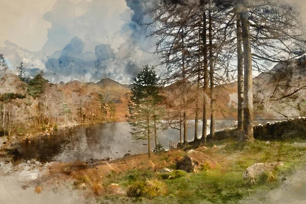 英国レイク地区のブレア ターンの見事な日の出風景画像のデジタル水彩画 — ストック写真
