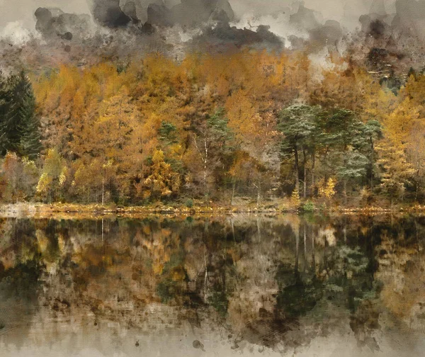 Digital Watercolor Painting Stunning Vibrant Autumn Fall Landscape Image Blea — Stock Photo, Image