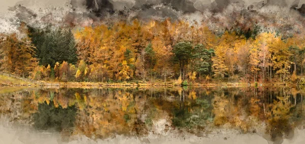 Digital Watercolor Painting Stunning Vibrant Autumn Fall Landscape Image Blea — Stock Photo, Image