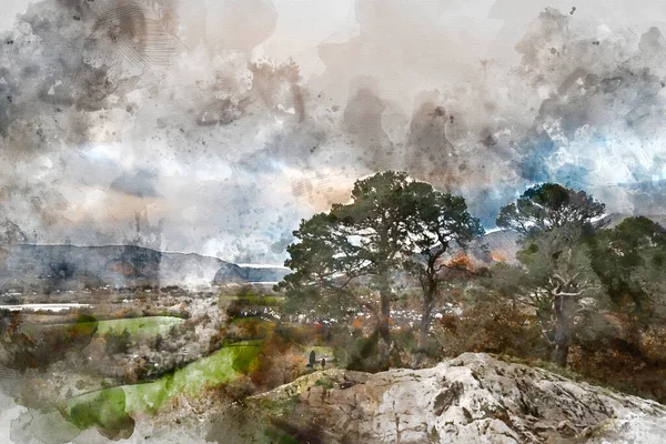 Cyfrowy Obraz Akwareli Epicka Jesień Jesień Krajobraz Obraz Obrazu Castlehead — Zdjęcie stockowe