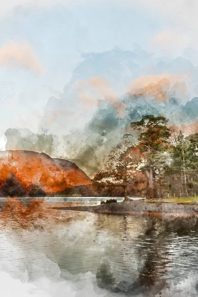 Digitale Aquarel Schilderij Van Prachtige Epische Herfst Herfst Landschap Buttermere — Stockfoto