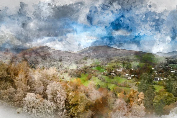 Aquarelle Numérique Automne Vue Paysage Automne Loughrigg Brow Sur Keswick — Photo