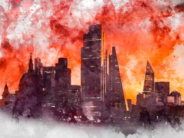 Digital Erstelltes Aquarell Des Majestätischen Sonnenaufgangs Landschaft Stadtbild Über London — Stockfoto