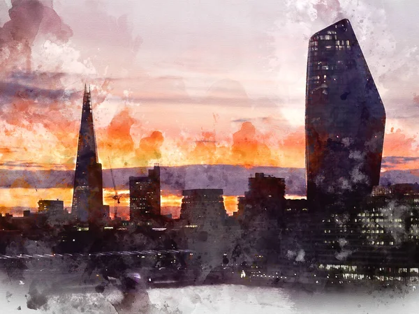 Digital Erstelltes Aquarell Des Majestätischen Sonnenaufgangs Landschaft Stadtbild Über London — Stockfoto