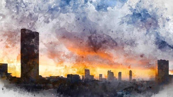 Digitally Generated Watercolor Painting Majestic Dawn Sunrise Landscape Cityscape London — Stock Photo, Image