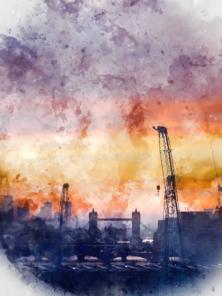 Digital Erzeugte Aquarellmalerei Der Majestätischen Morgensonnenaufgangslandschaft Stadtbild Über Der Londoner — Stockfoto