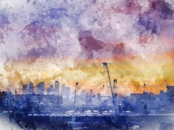 Digitálisan Generált Akvarell Festmény Fenséges Hajnal Napkelte Táj Városkép Felett — Stock Fotó