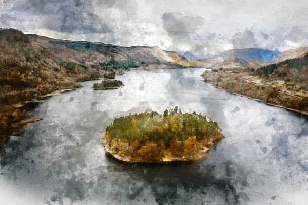 Digitaal Gegenereerde Aquarel Schilderij Van Mooi Landschapsbeeld Van Glorieuze Herfst — Stockfoto