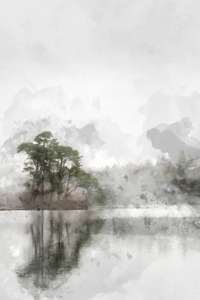 Digitale Aquarel Schilderij Van Prachtige Rustige Herfst Herfst Landschap Van — Stockfoto