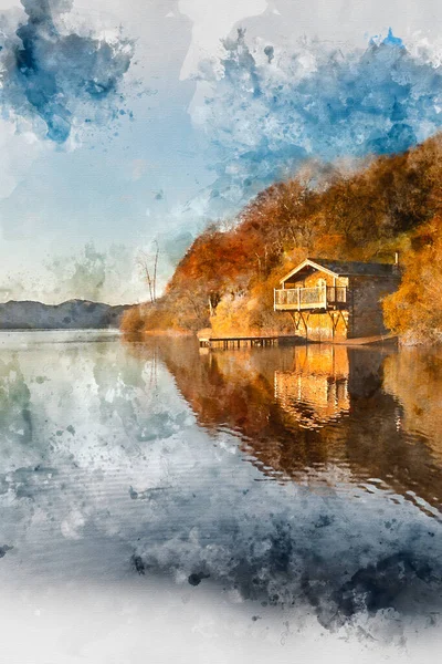 Pittura Digitale Acquerello Splendida Alba Autunno Autunno Immagine Paesaggio Ullswater — Foto Stock