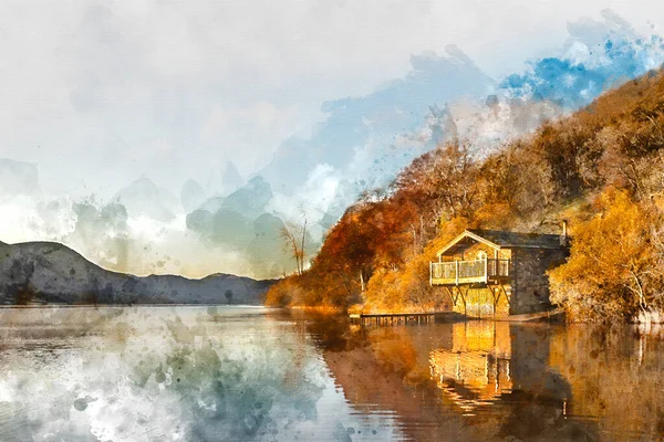 Ψηφιακή Ακουαρέλα Ζωγραφική Εκπληκτική Ανατολή Φθινόπωρο Φθινόπωρο Τοπίο Εικόνα Του — Φωτογραφία Αρχείου