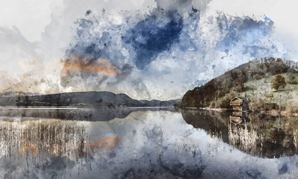 Digitale Aquarel Schilderij Van Prachtige Zonsopgang Herfst Landschap Beeld Van — Stockfoto