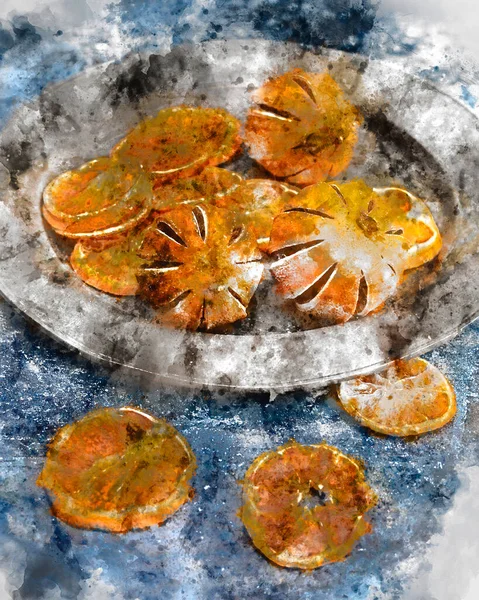 Pintura Aquarela Digital Belo Retrato Comida Frutas Secas Sazonais Wnter — Fotografia de Stock
