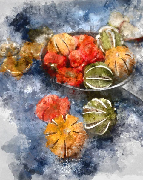 Digitale Aquarellmalerei Von Schöne Lebensmittel Porträt Von Wnter Saisonale Trockenfrüchte — Stockfoto