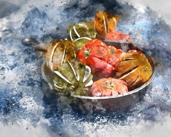 Pittura Digitale Acquerello Bellissimo Ritratto Alimentare Frutta Secca Stagione Wnter — Foto Stock