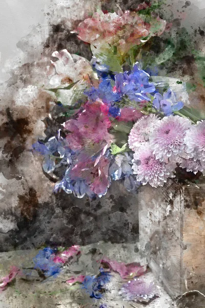 Ψηφιακή Ακουαρέλα Ζωγραφικής Όμορφη Vintage Εμφάνιση Εφαρμόζεται Ρομαντική Λουλούδι Και — Φωτογραφία Αρχείου
