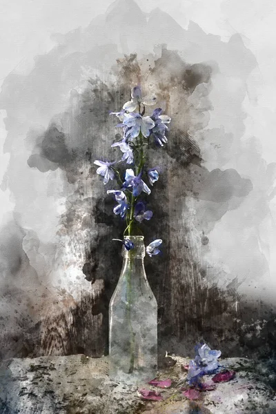 春と夏の季節の花でロマンチックな花や庭Paraphenalia静止画に適用される美しいヴィンテージルックのデジタル水彩画 — ストック写真