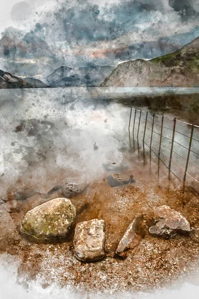 Digitale Aquarellmalerei Von Wunderschönes Landschaftsbild Mit Blick Über Das Ennerdale — Stockfoto