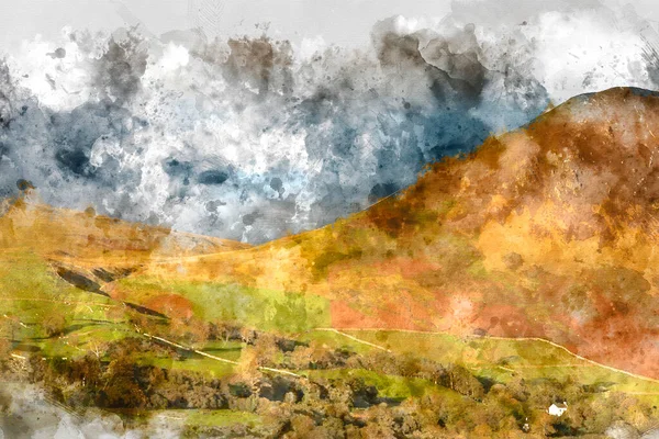 Digitale Aquarellmalerei Von Wunderbare Landschaft Bild Englischen Lake District Herrlichen — Stockfoto
