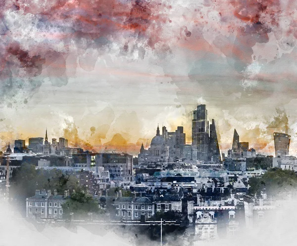 Digitális Akvarell Festmény Epikus Táj Városkép Városkép Városkép Kép London — Stock Fotó