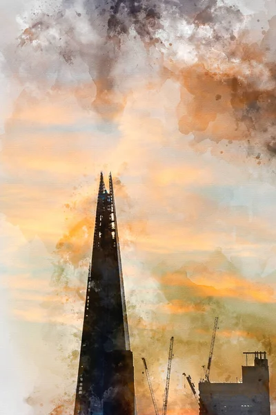 Digital Watercolor Painting Epic Landscape Cityscape Skyline Image London England — стокове фото