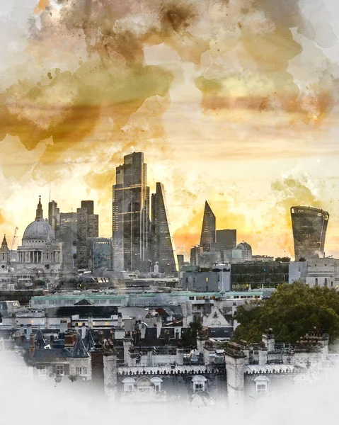 Digital Watercolor Painting Epic Landscape Cityscape Skyline Image London England — Stock Photo, Image