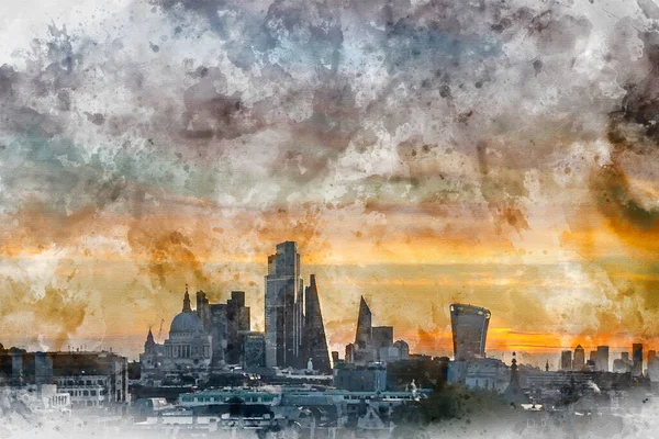 Pittura Digitale Acquerello Paesaggio Epico Immagine Skyline Paesaggio Urbano Londra — Foto Stock