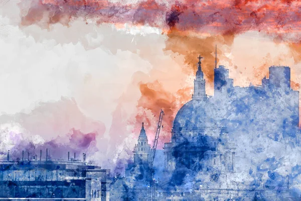 Digitális Akvarell Festmény Epikus Napkelte Felett London Város Városkép Lenyűgöző — Stock Fotó