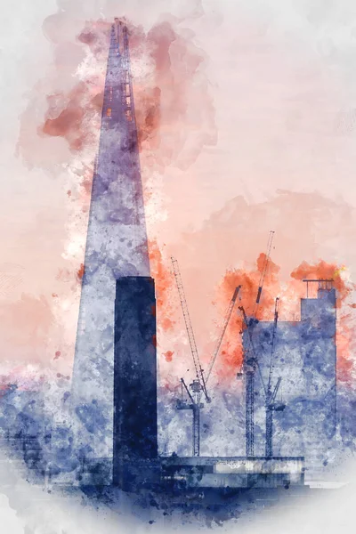 Digitales Aquarell Des Epischen Sonnenaufgangs Über Der Skyline Londons Mit — Stockfoto