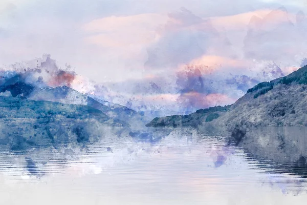 Image Aquarelle Numérique Belle Image Paysage Travers Loch Lomond Regardant — Photo